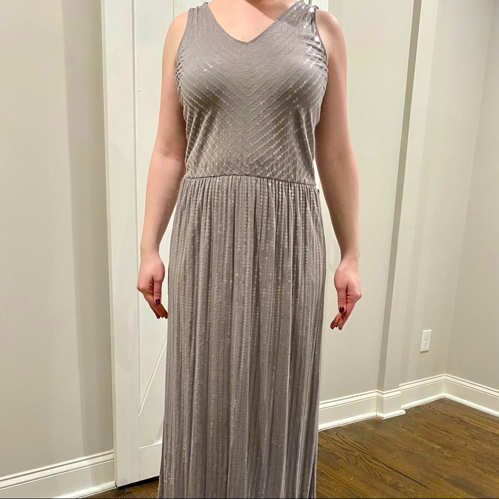 Grey maxi dress with clear sequins all over
